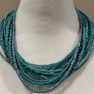 Must Have Statement Neckless, Vibrant Turquoise 16 layers of beads & crystals